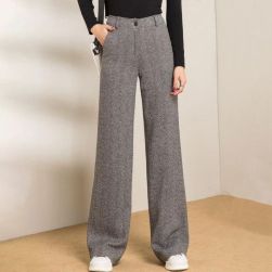 流行の予感 ファッション ハイウエスト ツイル織り レギュラー丈 ボタン カジュアルパンツ