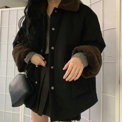 韓国風ファッション シンプル シングルブレスト 長袖 折り襟 秋冬 コート