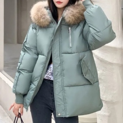 絶対流行 韓国系 無地 フード付き 長袖 冬 ジッパー ダウンコート