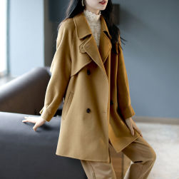 一番人気 ファッション 通勤 ベルト付き ボタン ロング 折り襟 ラシャ コート