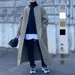 流行の予感 定番 ファッション 韓国風 コットン チェック柄 ロング 厚手 保温 ダウンコート