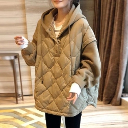 デザイン性抜群 チェック柄 切り替え フード付き 大きいサイズ 韓国風 中綿コート