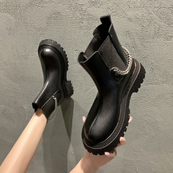 22.5-26.5cm 韓国風 ファッション チェーン付き 厚底 大きいサイズ ショート丈ブーツ