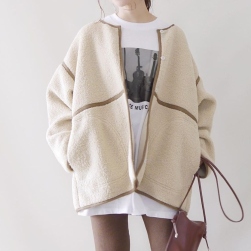 韓国風ファッション 流行 人気 配色 ゆったり フワフワ 柔らか 厚手 保温 ジャケット