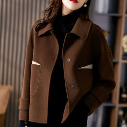 ファッション  新作  韓国風  ゆったり  配色  裏起毛  ラシャ  ミニ丈  切り替え  コート