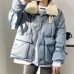 絶対可愛い スウィート 韓国系 ファッション 配色 折り襟 ボタン 中綿 コート