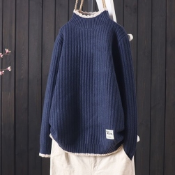 伸縮性のある 厚手 暖かい ニット 切り替え レトロ 文芸 森ガール ニットセーター