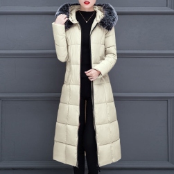 お買い得 韓国風ファッション 無地/配色 フード付き スリム ロング 大きいサイズ 中綿コート