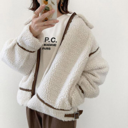 フワフワ 柔らか 厚手 ゆったり 韓国風 ファッション デザイン性 配色 ジャケット
