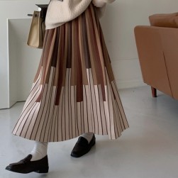 大人可愛い ファッション 配色 2色 ニット ハイウエスト ギャザー スカート