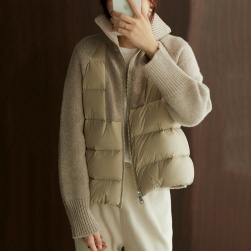 韓国風ファッション 人気 ニット 切り替え スタンドネック 厚手 保温 中綿 コート