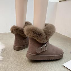 23-25cm 韓国風ファッション 裏起毛付き 保温性 厚底 丸トゥ ショート丈ブーツ