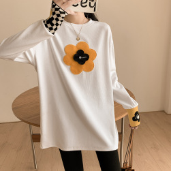 今季注目 韓国風ファッション チェック柄 配色 プリント 切り替え Tシャツ