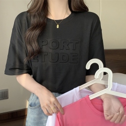 【3色展開】韓国ファッション ラウンドネック プリント ゆったり カジュアル 半袖 Tシャツ