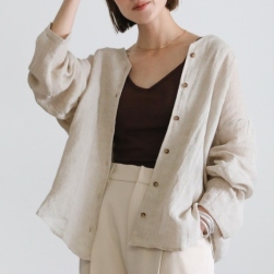 韓国風ファッション ファッション 無地 全3色 シングルブレスト 長袖 ブラウス・シャツ