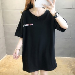 デザイン性抜群 韓国系 カジュアル Vネック プリント 半袖 グラデーション色 Tシャツ