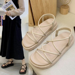 韓国の人気爆発 韓流 ファッション シンプル クロスストラップ 厚底 サンダル