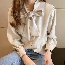 女性大人気 シングルブレスト 韓国系 定番 ファッション リボン リボンカラー シャツ