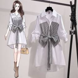 絶対可愛い 定番 韓国系 ファッション 折り襟 レイヤード 配色 ボウタイ デートワンピース