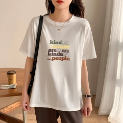 ユニークなデザイン シンプル プリント アルファベット コットン Tシャツ