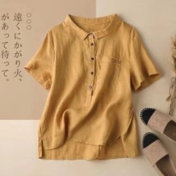 着回し力抜群 森ガール プルオーバー 無地 ボタン 半袖 Tシャツ