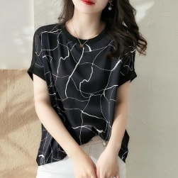 特別デザイン 韓国系 シンプル 総柄 半袖 プリント シフォンシャツ