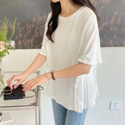 個性的なデザイン 韓国系 ファッション 合わせやすい 無地 ギャザー 半袖 ゆったり Tシャツ