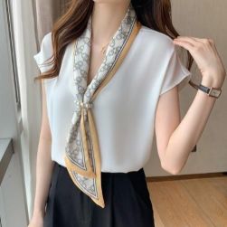 個性的なデザイン エレガント 韓国系 半袖 Vネック 真珠 シフォンシャツ