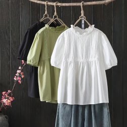 大人可愛い キュート 3色展開 レース ルーズ 切り替え 無地 ギャザー 半袖 Tシャツ