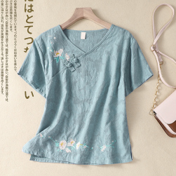 個性的なデザイン エレガント プリント 刺繍 Vネック 半袖 Tシャツ