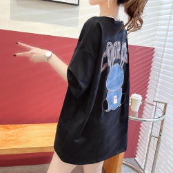 絶対可愛い 学園風 シンプル 動物柄 ロング ゆったり Tシャツ