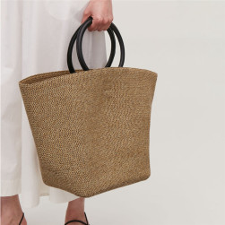個性的なデザイン 存在感抜群 ファッション 無地 カゴバッグ 草編み オープン ハンドバッグ