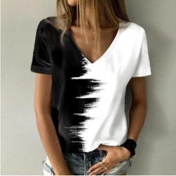 デザイン性抜群 定番 ファッション 配色 シンプル Vネック Tシャツ