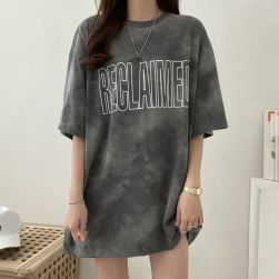 一枚で視線を奪う 学園風 シンプル アルファベット ロング Tシャツ