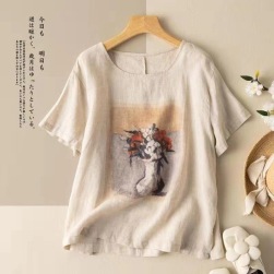 人気を独占中 カジュアル レトロ プリントショート丈 Tシャツ