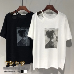 美人度アップ ファッション 多色展開 プリント ゆったり Tシャツ