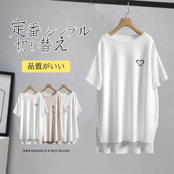 【再入荷予定】 2Type 無地 ポケット付き 半袖 ボタン ラウンドネック シンプル Tシャツ