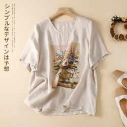 一枚で視線を奪う カジュアル プリント プルオーバー 半袖 ラウンドネック Tシャツ