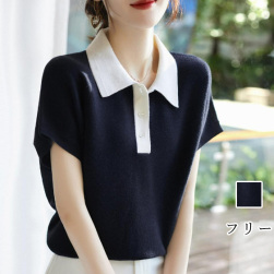 韓国風ファッション シンプル 定番 时尚 ファッション 配色 POLOネック Tシャツ