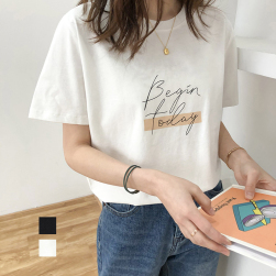 韓国風ファッション シンプル 夏 プリント アルファベット 中長 カジュアル Ｔシャツ