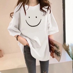韓国風ファッション カジュアル 無地 ラウンドネック 半袖 スマイリー Tシャツ
