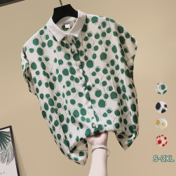 一番人気 好感度U P韓国系 ドット柄 ファッション シンプル ボタン 折り襟 シャツ