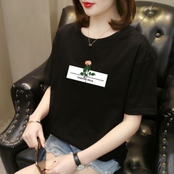 韓国ファッション女性服 プラスサイズ 合わせやすい アルファベット プリント ゆったり型 春夏 Tシャツ