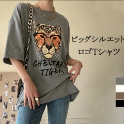 目を奪われる 韓国系 配色 カートゥーン ラウンドネック Tシャツ