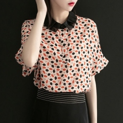 韓国風ファッション スウィート 半袖 折り襟 フリル袖 夏 シングルブレスト シャツ