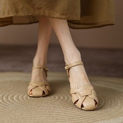 人気を独占中♡ カジュアル 丸トゥ 織り ワンシェイプバックル ローマの靴 サンダル