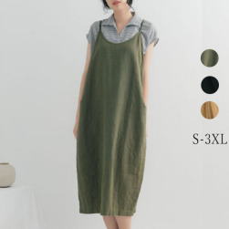 ユニークなデザイン 韓国系 ノースリーブAライン キャミソールサロペットスカート ワンピース
