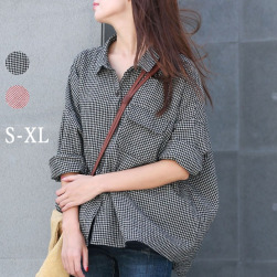人気新作 韓国風ファッション シンプル チェック柄 ゆったり 折襟 長袖 シャツ・ブラウス