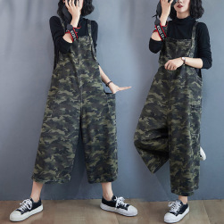絶対流行 韓国風ファッション ゆったり カモフラ ポケット付き ノースリーブ オールインワン