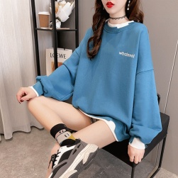 個性的なデザイン 韓流ファッション アルファベット 刺繡 切り替え 配色 レイヤード 長袖 パーカー